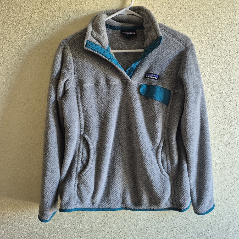 Patagonia Womens Snap Fleece Pullover Grey Teal Size Medium